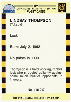 1991 Regina NZRFU 1st Edition #148 Lindsay Thomson Back